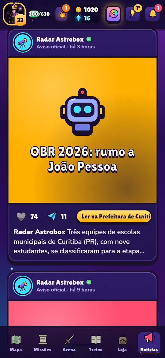 Notícia real sobre a Olimpíada Brasileira de Robótica