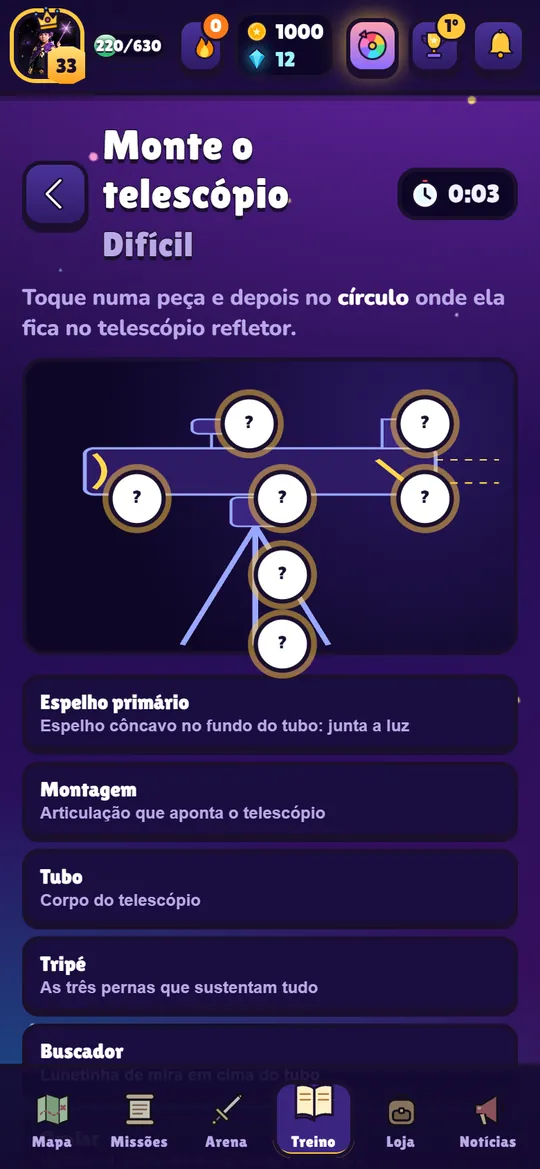 Minijogo Monte o telescópio