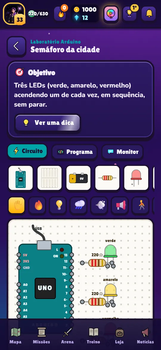 Laboratório Arduino com o desafio do semáforo