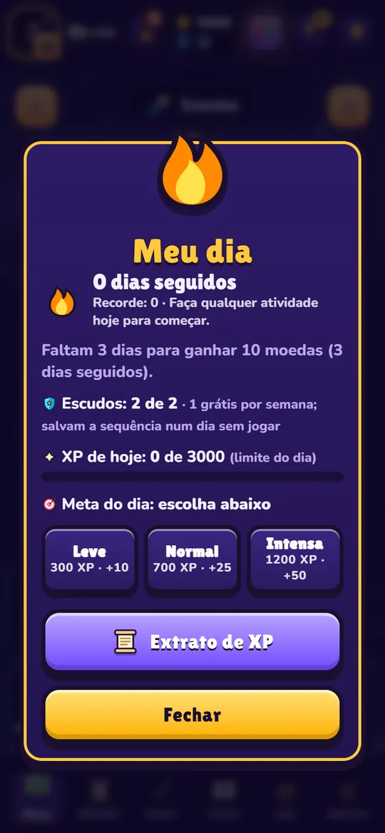 Janela Meu dia com sequência e meta