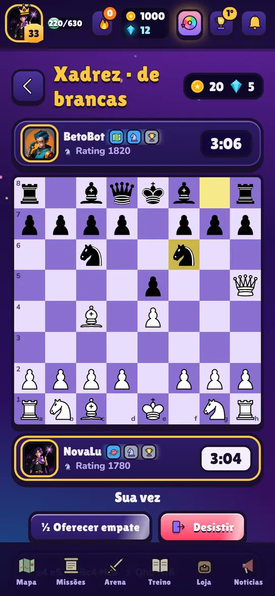Partida de xadrez em andamento